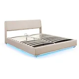 [en.casa] LED Polsterbett Tröstiar 180x200cm Beige [en.casa]