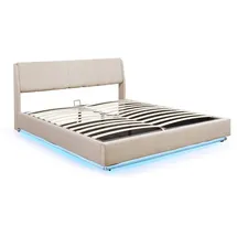 [en.casa] LED Polsterbett Tröstiar 180x200cm Beige [en.casa]