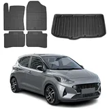 Omac Fußmatten & Kofferraumwanne Set kompatibel mit Hyundai i10 2020-2026 Gummi TPE Schwarz 5X