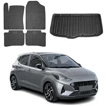 Omac Fußmatten & Kofferraumwanne Set kompatibel mit Hyundai i10 2020-2026 Gummi TPE Schwarz 5X