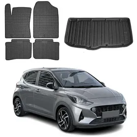 Omac Fußmatten & Kofferraumwanne Set kompatibel mit Hyundai i10 2020-2026 Gummi TPE Schwarz 5X