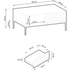 Selsey Vellore - Couchtisch Wohnzimmertisch mit Schublade, Weiß, 104x68 cm