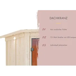 Karibu Fanja inkl. 3,6 kW Ofen + ext. Steuerung + Dachkranz