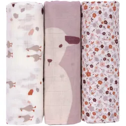 Lässig 3er-Pack Mullwindeln 80x80 cm Heavenly Soft Tiny Farmer, weiss