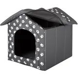 millybo Hundehöhle Hundebett Hundehaus Hundehütte R1-R6 (R3 (52 x 46 cm), grau mit Muster (Pfötchen))