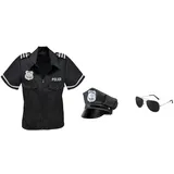 MIMIKRY Damen-Kostüm Police Officer Shirt + Mütze + Pilotenbrille Cop Polizistin Gesetzeshüterin Polizei, Größe:S/M