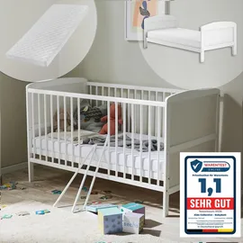 Kids Collective Kinderbett Weiß, Holz, Kiefer 70x140 cm, Babymöbel, Babybetten, Gitterbett