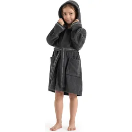 Bruno Banani Kinderbademantel BRUNO BANANI "Danny, Ideal für Zuhause, Schwimmbad oder im Urlaub" Gr. 140, grau (anthrazit), L:91cm, Walkfrottee, Hausmäntel, mit Logostreifen, aus 100% Baumwolle