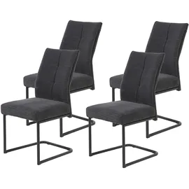 HELA Tische Hela 4er Set Esszimmerstuhl, Schwingstuhl, XL-Stuhl Dagmar, Cordstoff Breitcord Anthrazit, Metallgestell Schwarz, Federkorb, Griff