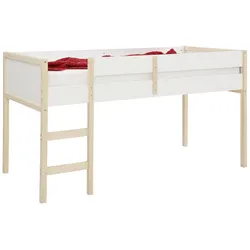 Hochbett »Janne«, Kiefernholz, Einzelbett, inklusive Holzleiter, Liegefläche 90x200 cm, weiß/natur, , 28379358-0