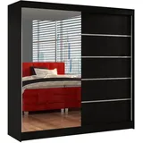 silape Schwebetürenschrank, Schwarz, Holzwerkstoff, Rechteckig, 200x215x58 cm, Schlafzimmer, Kleiderschränke, Schwebetürenschränke