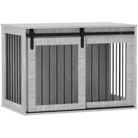 PawHut Hundekäfig 98 cm Hundebox für Zuhause, Abschließbar Schiebetüren Moderne Metall Indoor Hundehütte für große Hunde Hundehaus 98 x 58 x 61 cm Grau,