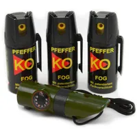 BALLISTOL Verteidigungsspray Pfeffer KO Fog 3 Dosen mit je 40 ml Pfefferspray bis zu 4 m Reichweite inkl. Signalpfeife 6in1