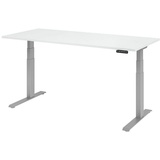 HAMMERBACHER elektrisch höhenverstellbarer Schreibtisch weiß rechteckig, C-Fuß-Gestell silber 180,0 x 80,0 cm