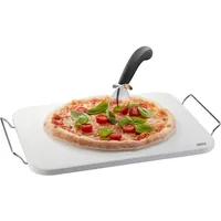 GEFU Pizzastein DARIOSO Set mit Gestell, Pizzaschneider und Pizzaschieber grau