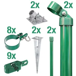 Alberts Zauneck-Set mit Bodenhülsen, Einschlaghülsen, Grün, Zaunhöhe 2 m, Maschendraht