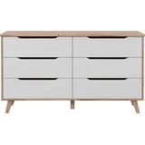 Forte VANKKA Kommode mit 6 Schubladen, Holzwerkstoff, Planked Eiche/Weiß, B x H x T: 154,7 x 86,3 x 42 cm