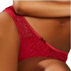 Stringtanga S.OLIVER, Damen, Gr. 44/46, rot (chili), Microfaser, Obermaterial: 90% Polyamid, 10% Elasthan, körpernah, Unterhosen, aus schimmernder Jacquardspitze