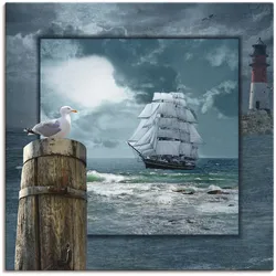 Wandbild ARTLAND "Maritime Collage mit Segelschiff", blau (farbe bild(er): blau), B:30cm H:30cm, Canvas, Leinwand, Bilder, als Leinwandbild, Poster, Wandaufkleber in verschied. Größen