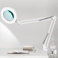 5X Lupenlampe, Lupenleuchte, LED-Schreibtischlampe mit Klemme und Verstellbarer Arm - Dimmbar & 3 Farbmodi Lupe mit Licht, 4,1" Durchmesser Glaslinse Kosmetiklampe, für Lesen/Büro/Arbeit (Weiß)
