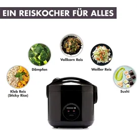 Reishunger Basis Reiskocher 1,2l schwarz mit keramikbeschichtetem Topf