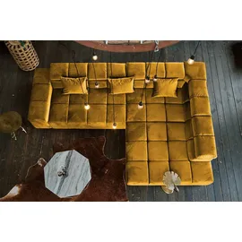 KAWOLA Sofa NEVADA Ecksofa Velvet curry Recamiere rechts mit motorischem Sitzvorzug