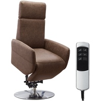 Cavadore TV-Sessel Cobra / Fernsehsessel mit 2 E-Motoren, Akku und Aufstehhilfe / Relaxfunktion, Liegefunktion / Ergonomie S / 71 x 108 x 82 / Lederoptik Braun