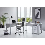 BMG-Möbel BMG Möbel Büromöbel-Set, Office Edition Set 0, Schreibtisch inklusive Rollcontainer abschließbar in lichtgrau/ weiß