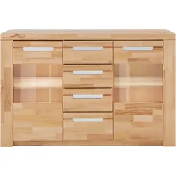 Sideboard HOME AFFAIRE "Kolding", beige (kernbuche teilmassiv), B:140cm H:90cm T:40cm, Holz teilmassiv, Sideboards, Breite 140 cm mit 2 Glastüren