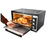 Rutaqian Minibackofen Minibackofen 46 Liter, 1500W Mini Backofen Heißluft Umluft, 9-in-1 Ofenmaschine für den Tisch, Drehspieß, 60 Min Timer, Edelstahl schwarz