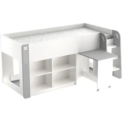 Hochbett DEMEYERE GROUP "HAMPTON Kombi Bett mit Schreibtisch", grau, B:124,2cm H:97,8cm L:210,3cm, Hochbetten, Kombi Bett mit Schreibtisch auf Rollen