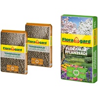 Floragard Blähton Tongranulat zur Drainage 2x25 L & Florahum Pflanzerde 70 L • Universalerde • für Blumenbeete, Stauden, Sträucher, Gehölze und andere Gartenpflanzen