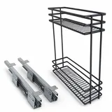 Küchen-Unterschrank Auszug 150mm LINKS – Schrankauszug mit Soft-Close & Vollauszug – 2 Ebenen, Anthrazit, 15kg Tragkraft