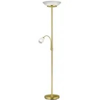 MeineWunschleuchte Deckenfluter Messing 180cm mit flexibler Leselampe und Glasschirmen