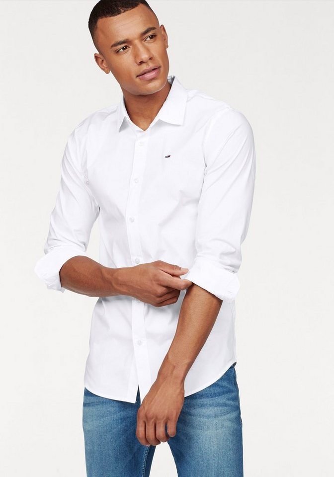 Tommy Jeans Langarmhemd Sabim Stretch Hemd Shirt Stretch Hemd, Premium, Slim Fit, mit Elasthan weiß S (46)