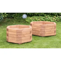 Sechseckiger Pfanztrog Holz – Pflanzkübel Holz aus Douglasie – Blumenkübel Douglasie – Pflanzkasten Holz für kreative Gartengestaltung