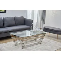 SalesFever Couchtisch mit Design-Gestell aus Stainless Steel, Silber silber, klar) | 48192822-0 B/H/T: 130 cm x 45 cm x 70 cm,