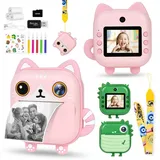 Ainiv KinderKamera, Digitalkamera für Kinder mit Druckpapier & 32G TF Karte, farbigen Stiften, 1080P 2.4 Zoll Sofortbildkamera, Videokamera Schwarzweiß Fotokamera, Geschenk für Kinder 3-14 Jahren