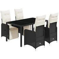 vidaXL 5-tlg Garten-Bistro-Set mit Kissen Schwarz Poly Rattan Modell 11