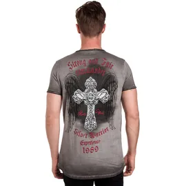 RUSTY NEAL T-Shirt RUSTY NEAL, Herren, Gr. M, grau (anthrazit), 100% Baumwolle, bedruckt, meliert, Rundhals, Shirts T-Shirt, mit modischer Knopfleiste