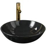 vidaXL Badezimmer Waschbecken mit Wasserhahn Ablaufgarnitur Schwarz