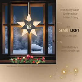 Weigla LED Leise rieselt der Schnee, Fensterbild, WEIẞ-GRAU, Made in Germany", grau (weiß, grau), H:29cm T:6cm, Holzwerkstoff, Dekosterne, Erzgebirge garantiert, Weihnachtsdeko Innen, Weihnachtsbeleuchtung