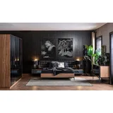 Xlmoebel Komplettschlafzimmer Schlafzimmermöbel Set mit schwarzem Bett, Schrank und Nachttischen, (Bett + 2x Nachttishe + Kleiderschrank + Kommode + Spiegel 3x), Hergestellt in Europa schwarz