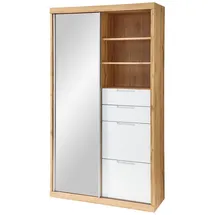 Innostyle Garderobenschrank SINGLE TWO, 115 x 202 cm - Eiche Altholz Dekor - Weiß matt - 2 Schubladen - mit Spiegel