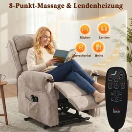 Homcom Fernsehsessel Samt 79 x 111 x 93 cm Hellgrau elektrisch mit Aufstehhilfe/Vibrationsmassage