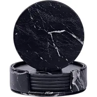 luxuskollektion Untersetzer Schwarz PU Leder Rund Marmormuster Set von 6 Gläser 6er