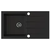 Manestein Granitspüle schwarz links Einbauspüle 76 x 44 mm Handbetätigung