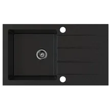 Manestein Granitspüle schwarz links Einbauspüle 76 x 44 mm Handbetätigung