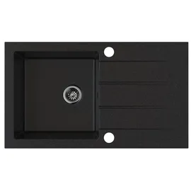 Manestein Granitspüle schwarz links Einbauspüle 76 x 44 mm Handbetätigung