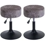 Mendler 2er-Set Hocker HWC-C22, Sitzhocker, höhenverstellbar drehbar Ø 37cm Stoff Chenille (465g/m2) FSC® ~ braun